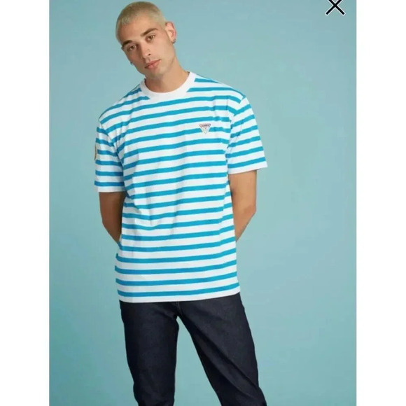GUESS Friends With You Patch Stripe Tee - Picture 1 of 10